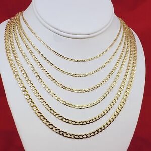 10K Solid Yellow Gold 2mm-7.5mm Curb Cuban Chain Link Necklace Bracelet 7