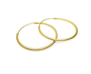 18K Gold Polished Endless Hinged Hoop 2-mm Tube Earrings