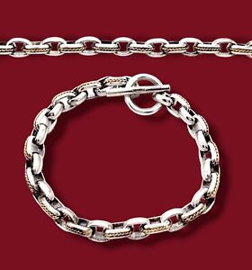 DY Sterling Silver & 18K Gold Cable Classic Link Toggle Bracelet 7.5