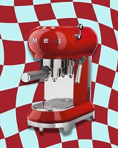 Rare Smeg Espresso Machine Red / Stainless Steel Espresso Coffee Machine/ ECF01
