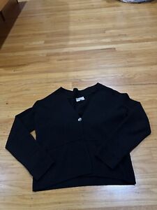 Charter Club Sweater Medium Black 2-Ply 100% Cashmere Cardigan V Neck 1 Button