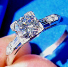 Earth mined Diamond Deco Engagement Ring Vintage Platinum Solitaire Size 6.25