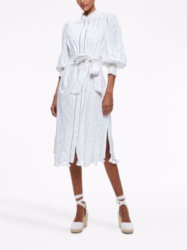 ALICE + OLIVIA FLORAL EMBROIDARY WHITE BUTTON UP LONG SLEEVE DRESS SIZE 6 $685
