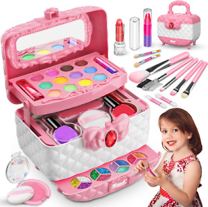 Kids Makeup Kit for Girl, Washable Pretend Dress up Beauty Set Real Cosmetic Cas