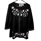 Storybook Knits Ladybug Cardigan Sweater Plus size 1X Black Beaded Floral Zip