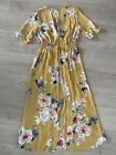 Womens Long Flowy Floral Kimono Robe Duster Cover Up, Open Front, Yellow, Size S