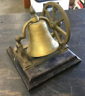Solid Brass Bell & Cradle Stand wheel pulley crank vintage