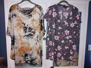 2 pc lot size 3x -Coin 1904 Short Sleeve Shirt Tie Dye & Fred & David floral top