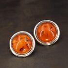 VTG Sterling Silver - POLAND Baltic Amber Cabochon Post Earrings - 24g
