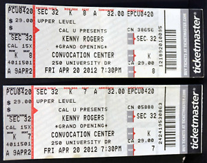 New ListingLOT of 2 KENNY ROGERS Tickets April 20 2012 Convocation Center California PA