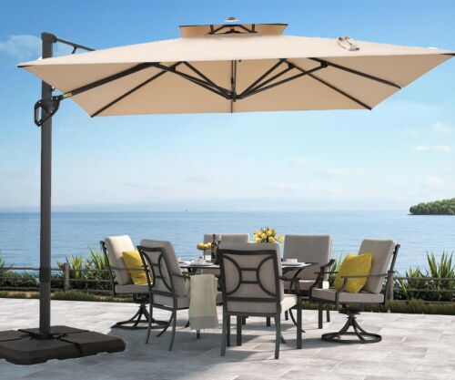 12ft Cantilever Patio Umbrella Outdoor Pool Offset Hanging Umbrella 360°Rotation