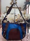 New Fossil Fifty Four Julianne Cobalt Blue Suede Brown Leather Hobo Bag, $350