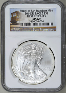 American Silver Eagle 2014(S) NGC MS 69 First Releases San Francisco Mint Milky