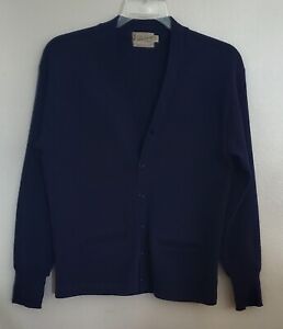 Waldorf Sweater Wool 100% Men Size 46 Large Button Up Cardigan Navy Blue Vintage