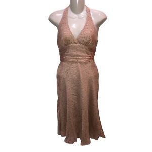 BCBG MAXAZRIA Womens Size 0 Pink Polka Dots Silk Blend Side Zip Halter Dress