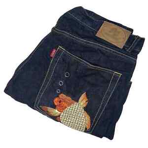 Evisu Heifetgens Men’s Dark Wash Embroidered Koi Fish Denim Jeans 40x32 Japan