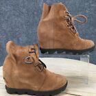 Sorel Boots Youth 1 Joan of Arctic Bootie Brown Suede Lace Up Wedge NY2988-224