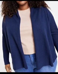 NWT Charter Club Luxury Size 1X 100% Cashmere Navy Open Front Cardigan Sweater