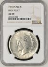 1921 $1 Silver Peace Dollar - NGC AU58 High Relief