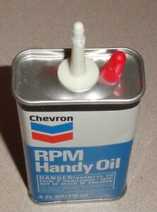 Sharp NOS Vintage CHEVRON RPM 4 Oz Handy Oil Can - General Household Oiler Tin