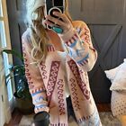 S New Aztec Print Long Cardigan Sweater Western Christmas Holiday Womens SMALL
