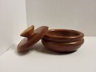Beautiful Vintage, Carved, Round Walnut Bowl with Lid.  4 3/4
