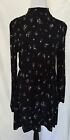 Wild Fable Dress Black w/ Flowers Stretch Shirred Long Sleeve High Neck Size XL