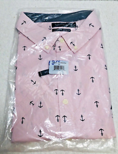 NAUTICA Men's Short Sleeve Button Shirt Cradle Pink Anchor Design (SZ-3XL) NWT