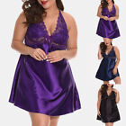 Plus Size Sexy Women Lace Silk Satin Lingerie Nightwear Nightdress Nightie Robe