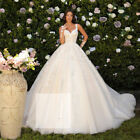 Elegant Lace Ball Wedding Dresses Sleeveless Applique Chapel Train Bride Gowns