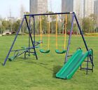 5 in 1 Metal Swing Set for Kids with Double Swings Slide Seesaw Glider