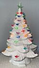 White 16” Ceramic Lighted Tree From Vintage Kimple Mold With Bird And Bulbs