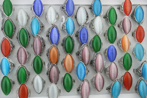 Wholesale Mixed Lots 35pcs Womens Rings Party Gifts Huge Cat's-eye Stone Jewelry