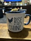 Rise & Shine Coffee Mug, Blue & White, Chicken Farmhouse Rooster, 19 oz