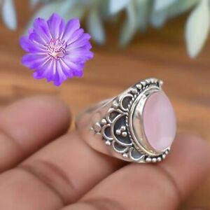 Rose Quartz Gemstone 925 Sterling Silver Handmade Ring Jewelry All Size