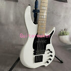 5 String White Electric Bass Guitar Active Pickup Maple Neck Black Hardware