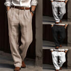 Men's Linen Trousers Double Pleated Straight Business Casual Daily Holiday Pants