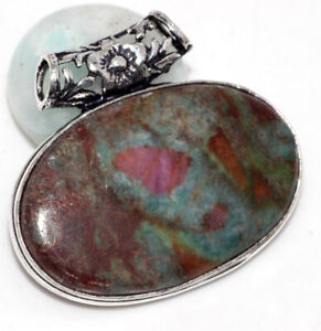 Ruby Fuchsite 925 Silver Plated Chunky Pendant 1.4