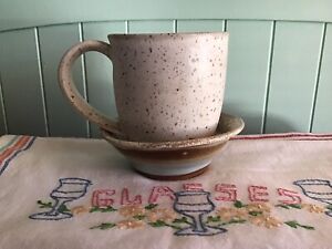 Mud Puddle Signed Studio Art Pottery Coffee Cup Mug & Deep Saucer