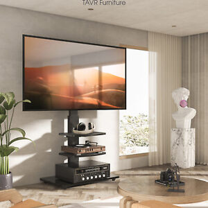 Modern Swivel Floor TV Stand with 2 Shelves Height Adjustable for 32-70 inch TV