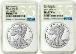 American Eagle 2021 Silver Reverse Proof Designer Edition 2 Coins NGC PF70 W S