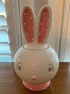 Johanna Parker Transpac Easter Bunny Rabbit Ceramic Cookie Jar Pink White NEW