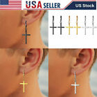 Stainless Steel Cross Dangle Hinged Huggie Stud Earrings for Mens Womens Teen US