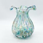 Art Glass Vase Confetti Multi Color Ruffle Rim 8 Inch