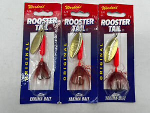 3 lures wordens rooster tail trout bass spinners 1/4oz fluorescent red