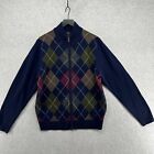Brooks Brothers Cardigan Sweater Mens Size Large Navy Argyle 346 100% Wool