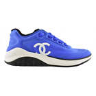 Chanel 19P Blue Lycra White Black CC Logo Lace Up Low Top Trainer Sneaker 36.5
