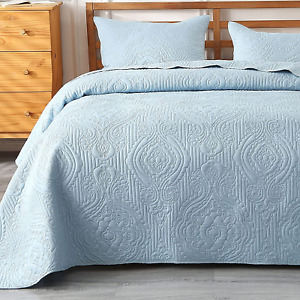 Blue Quilt King Size Bedding Set Pillow Shams 3 Pcs King Quilt Set Light Blue