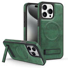 Leather Hybrid Mag Safe Shockproof Stand Case For iPhone 15 Pro Max 14 13 12 11
