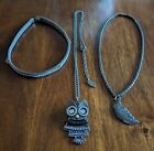 Vintage Jewelry Lot Of 3 Necklaces  Watch Pendant, Choker And Moon Pendant J1